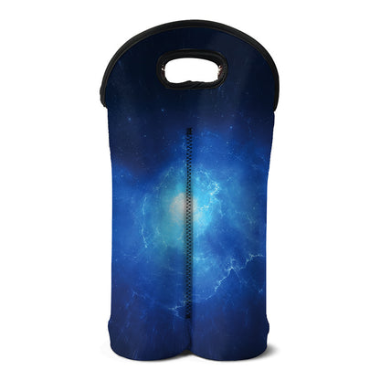 Light Blue Space Print Double Neoprene Wine Tote