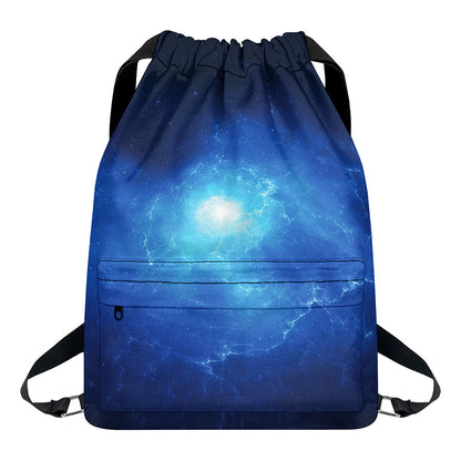 Light Blue Space Print Drawstring Backpack