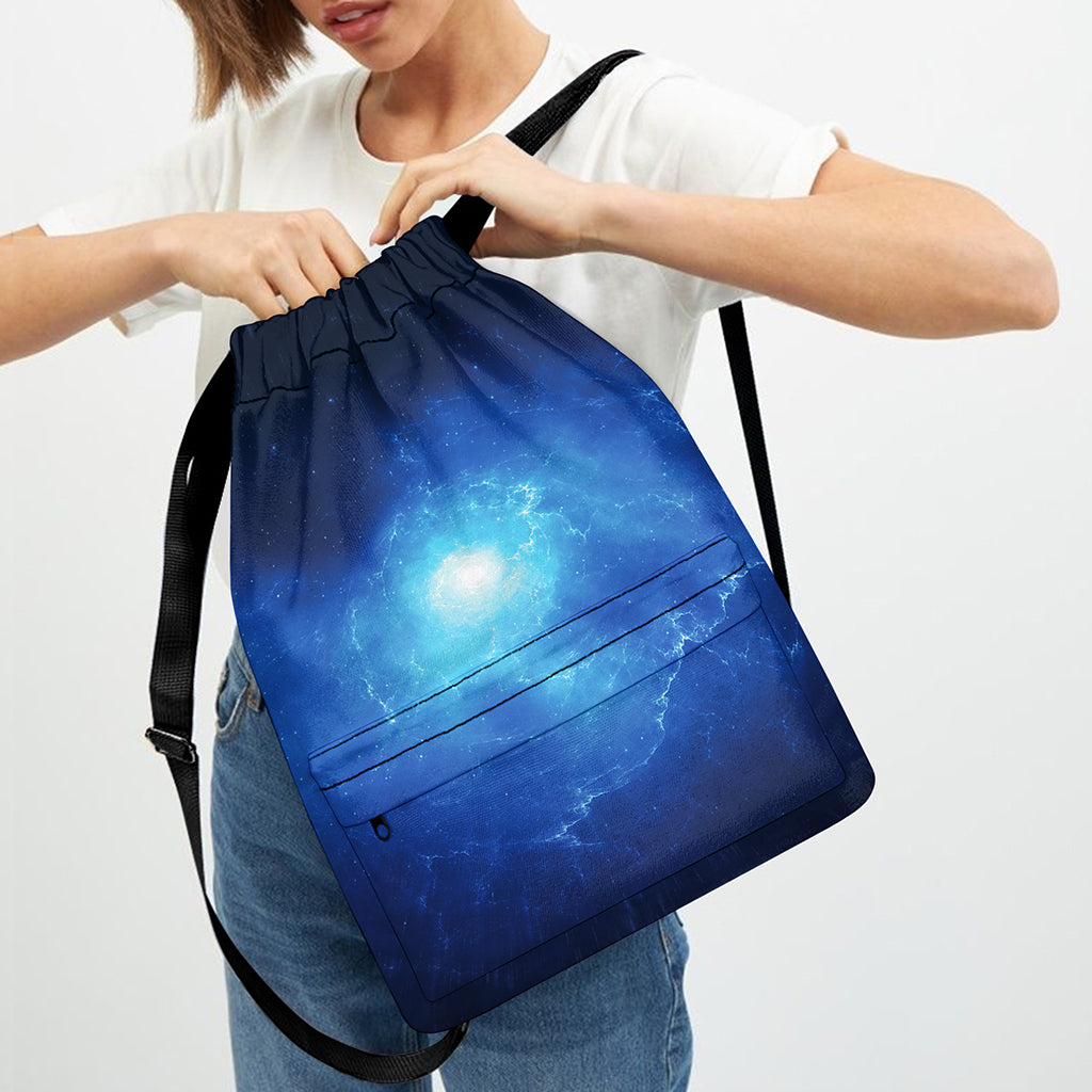 Light Blue Space Print Drawstring Backpack