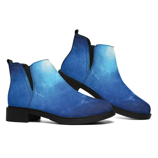 Light Blue Space Print Flat Ankle Boots