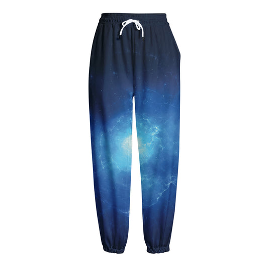 Light Blue Space Print Fleece Lined Knit Pants