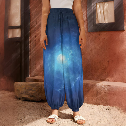 Light Blue Space Print Harem Pants
