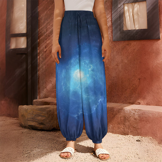 Light Blue Space Print Harem Pants