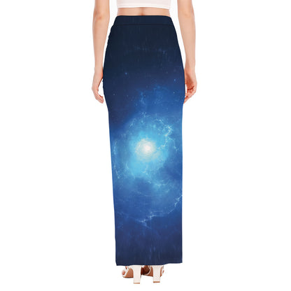 Light Blue Space Print High Slit Maxi Skirt