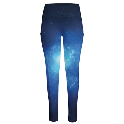 Light Blue Space Print High-Waisted Pocket Leggings