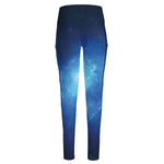 Light Blue Space Print High-Waisted Pocket Leggings