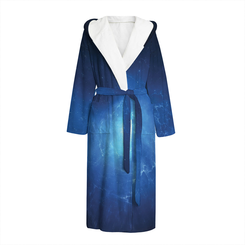 Light Blue Space Print Hooded Bathrobe