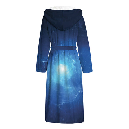Light Blue Space Print Hooded Bathrobe