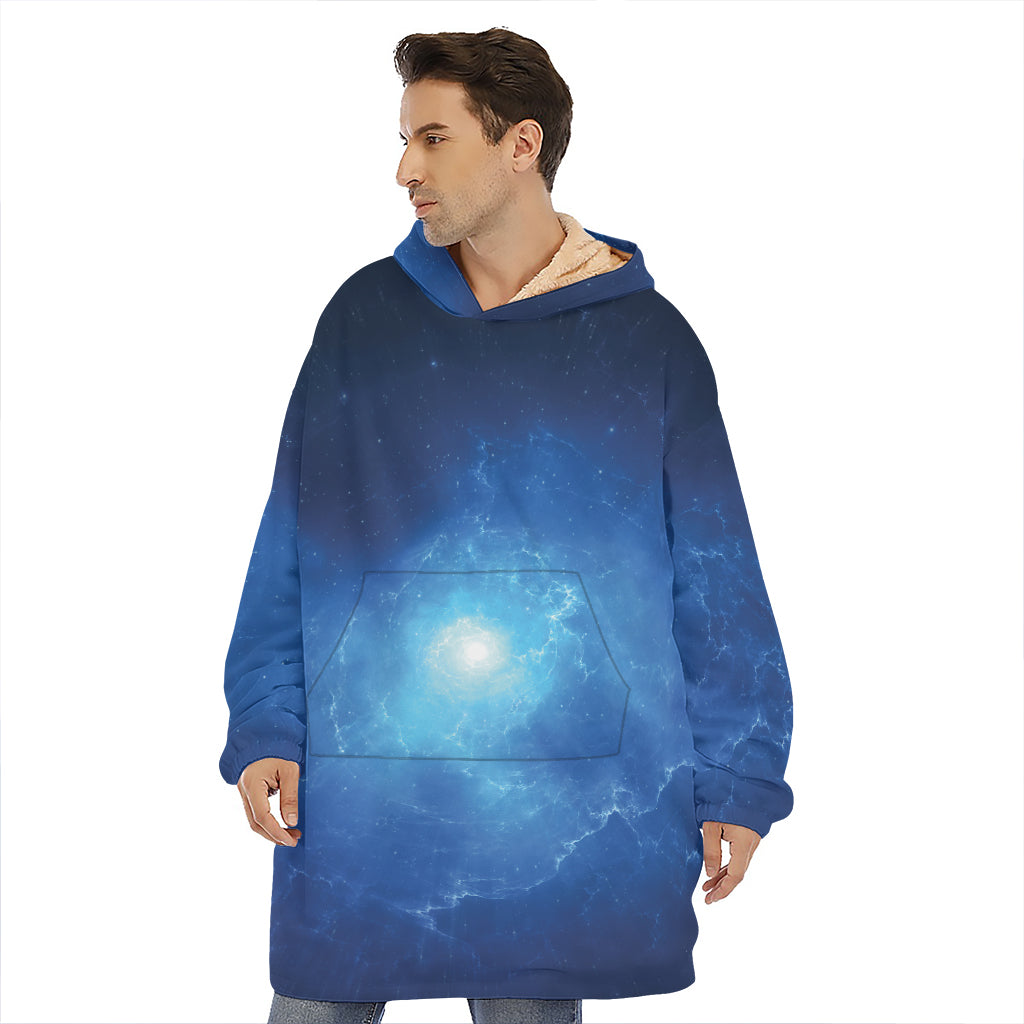 Light Blue Space Print Hoodie Blanket