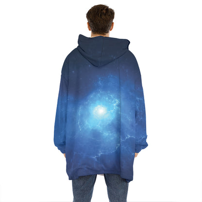 Light Blue Space Print Hoodie Blanket