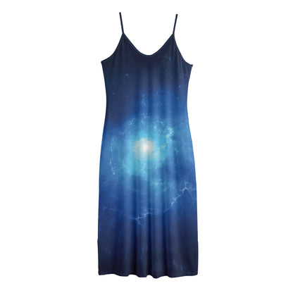 Light Blue Space Print Jersey Midi Cami Dress