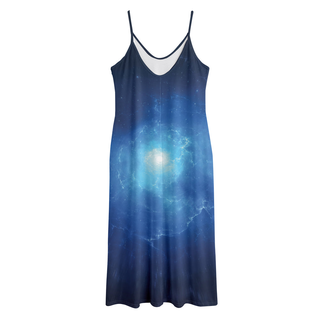 Light Blue Space Print Jersey Midi Cami Dress