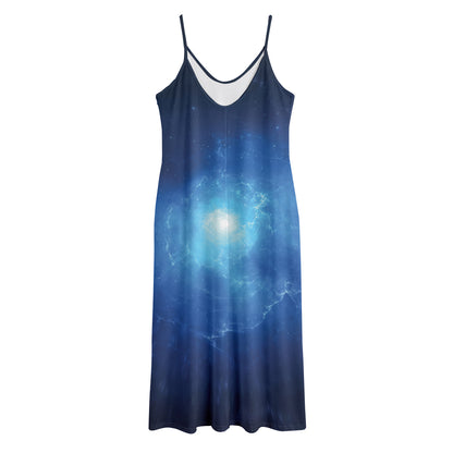 Light Blue Space Print Jersey Midi Cami Dress