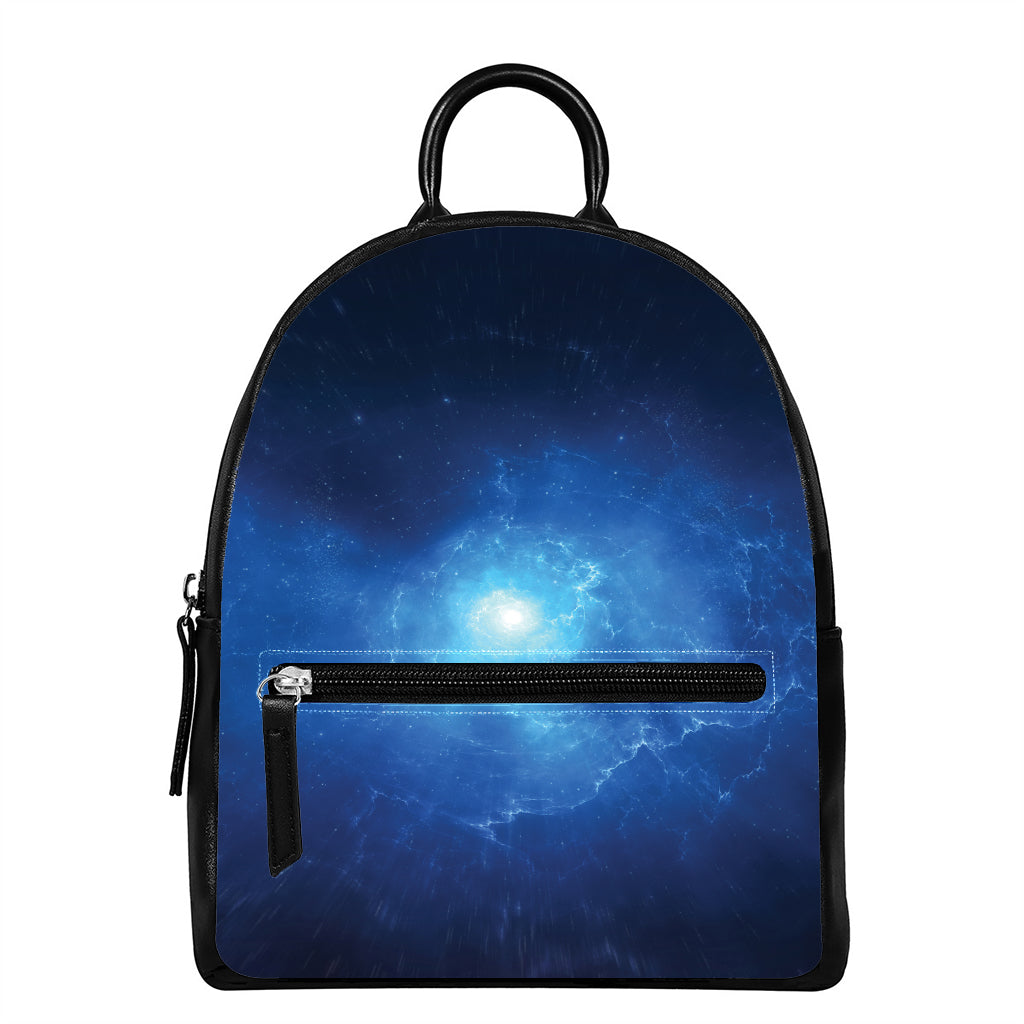 Light Blue Space Print Leather Backpack