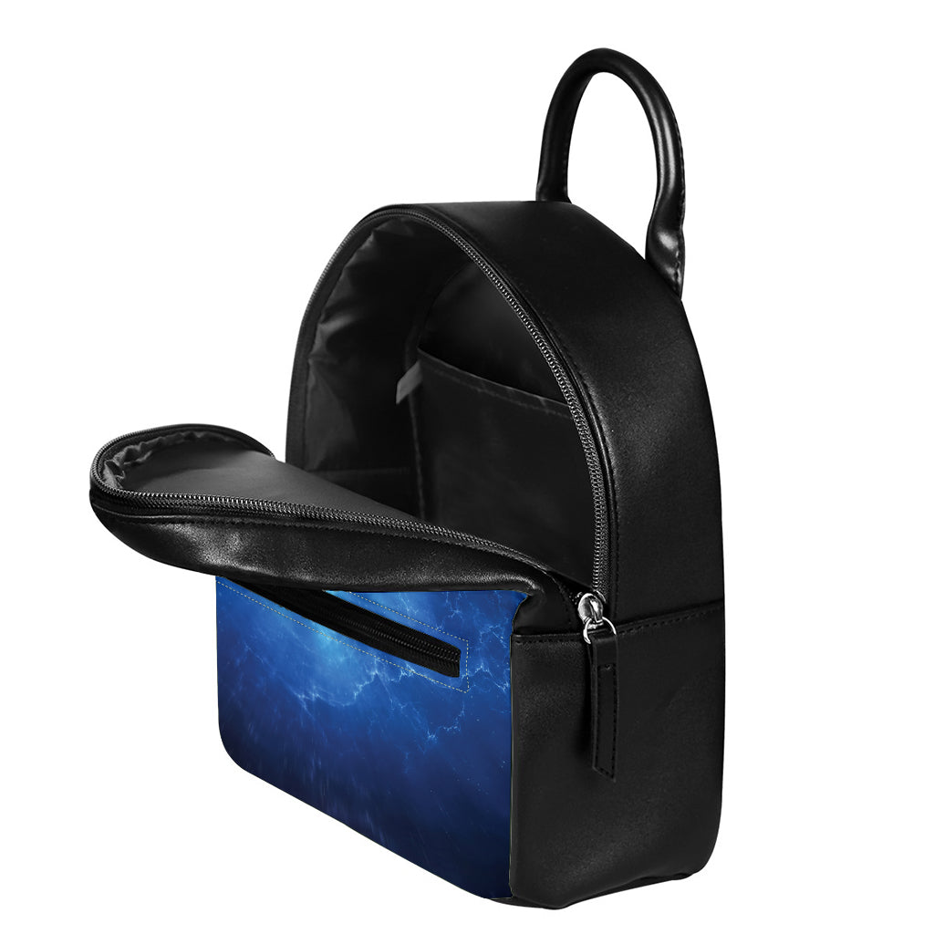 Light Blue Space Print Leather Backpack