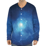 Light Blue Space Print Long Sleeve Baseball Jersey