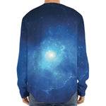 Light Blue Space Print Long Sleeve Baseball Jersey
