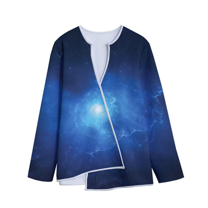 Light Blue Space Print Long Sleeve Short Coat
