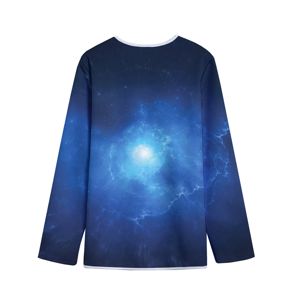 Light Blue Space Print Long Sleeve Short Coat