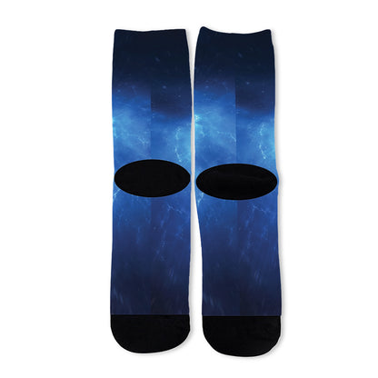 Light Blue Space Print Long Socks