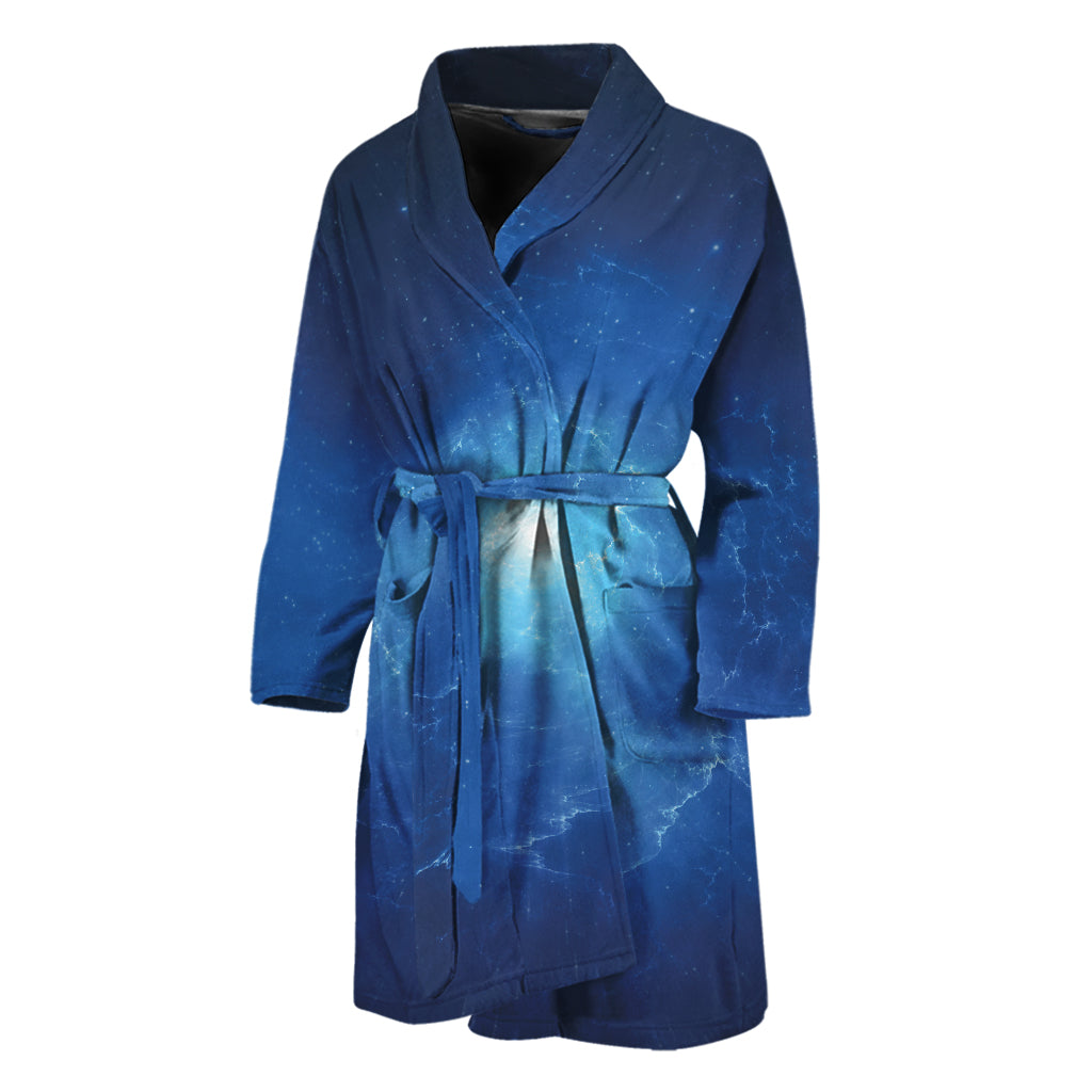 Light Blue Space Print Men's Bathrobe