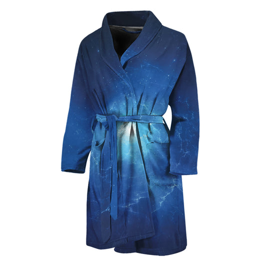 Light Blue Space Print Men's Bathrobe