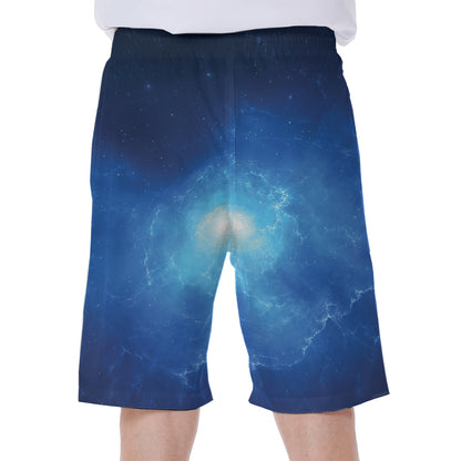 Light Blue Space Print Men's Beach Shorts