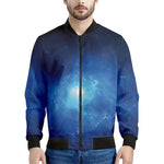 Light Blue Space Print Men's Bomber Jacket