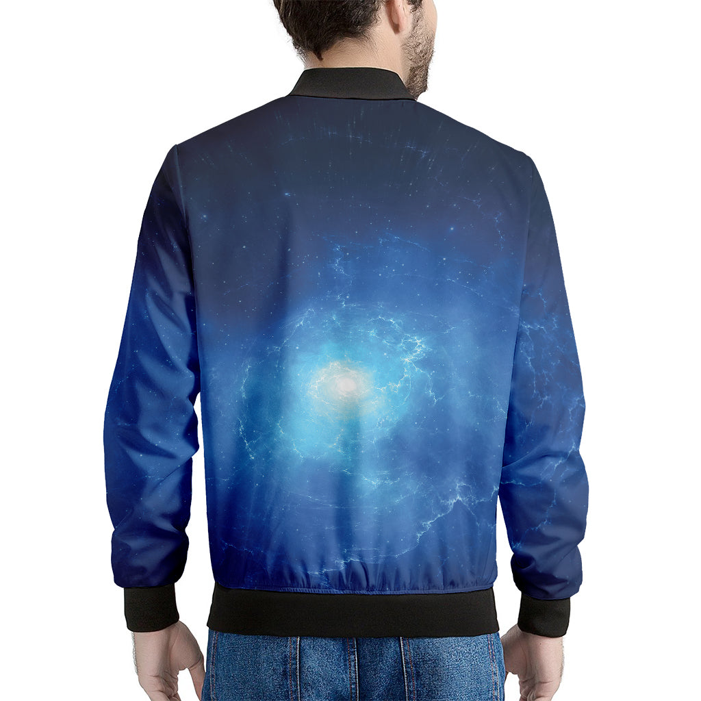 Light Blue Space Print Men's Bomber Jacket