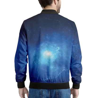 Light Blue Space Print Men's Bomber Jacket