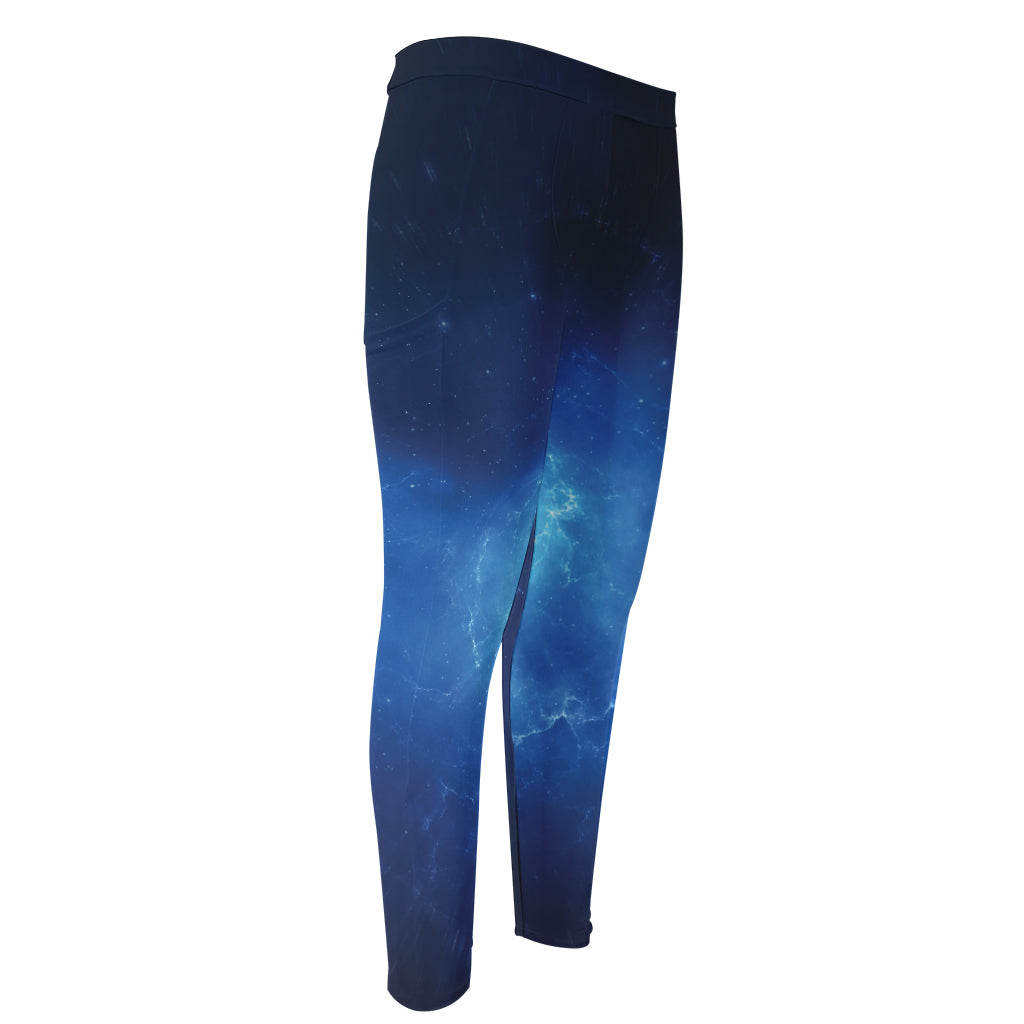 Light Blue Space Print Men's Compression Pants