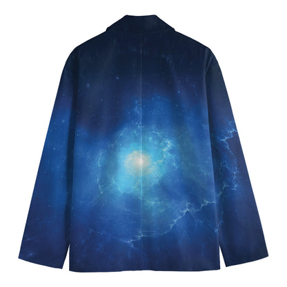 Light Blue Space Print Men's Cotton Blazer
