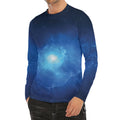 Light Blue Space Print Men's Long Sleeve Rash Guard