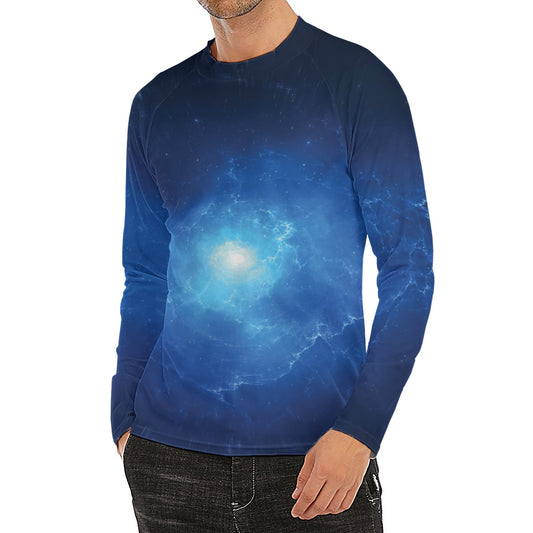 Light Blue Space Print Men's Long Sleeve Rash Guard