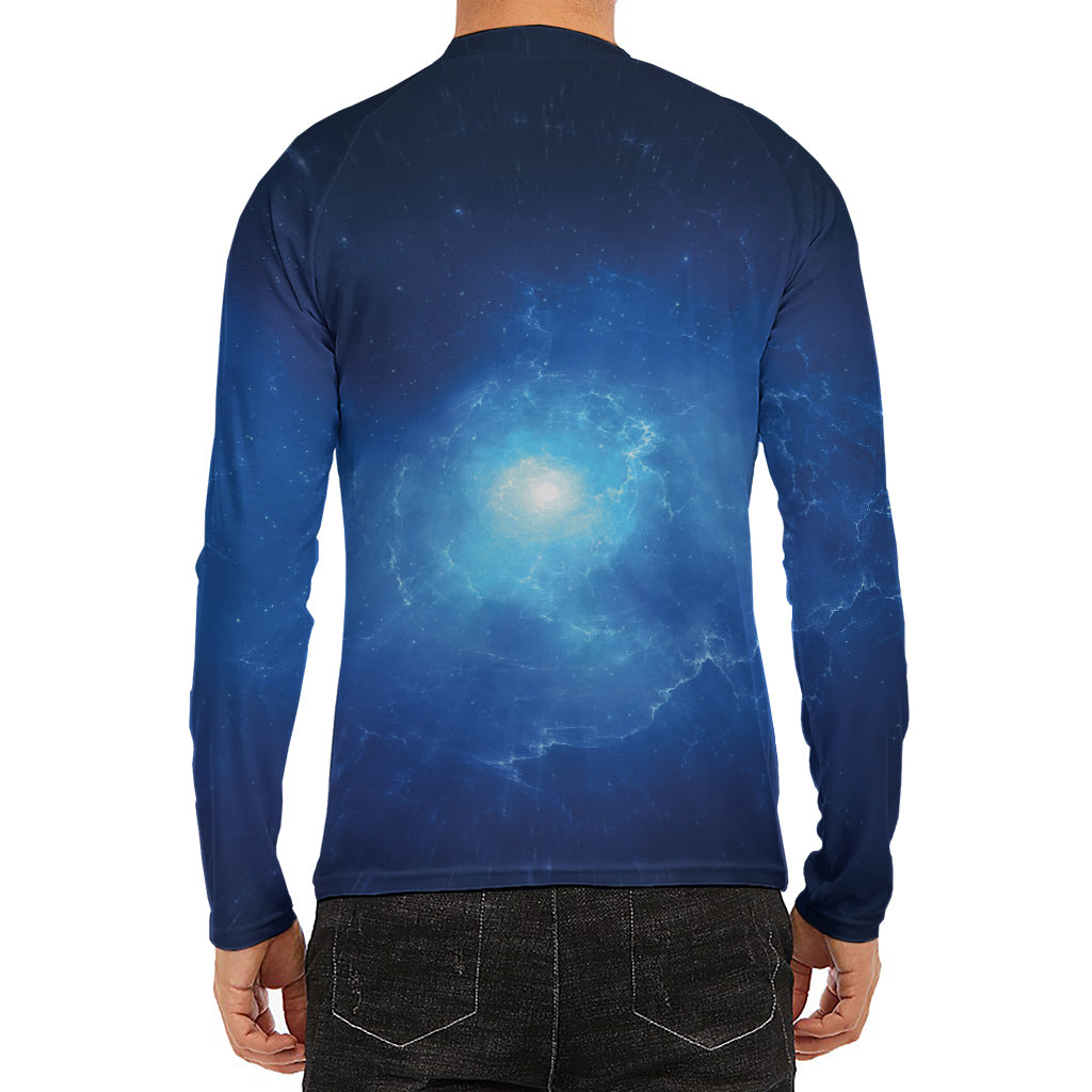 Light Blue Space Print Men's Long Sleeve Rash Guard