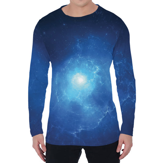 Light Blue Space Print Men's Long Sleeve T-Shirt