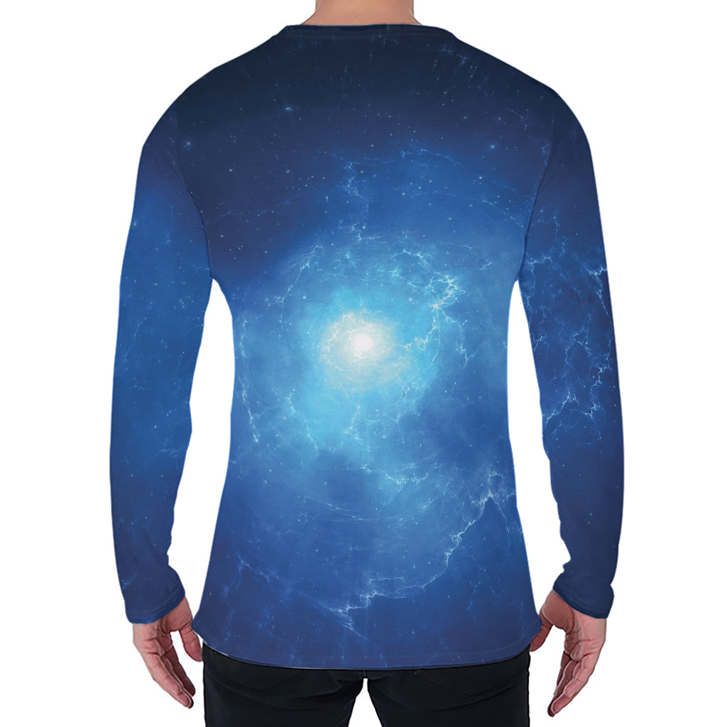 Light Blue Space Print Men's Long Sleeve T-Shirt