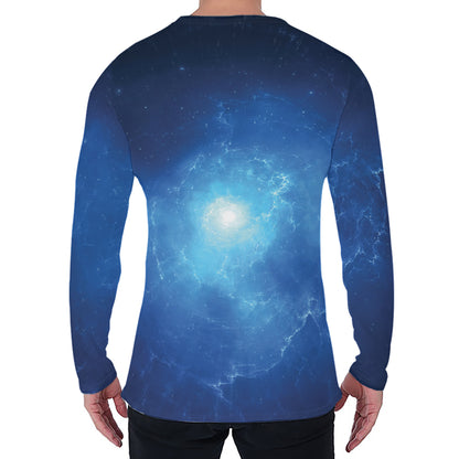 Light Blue Space Print Men's Long Sleeve T-Shirt