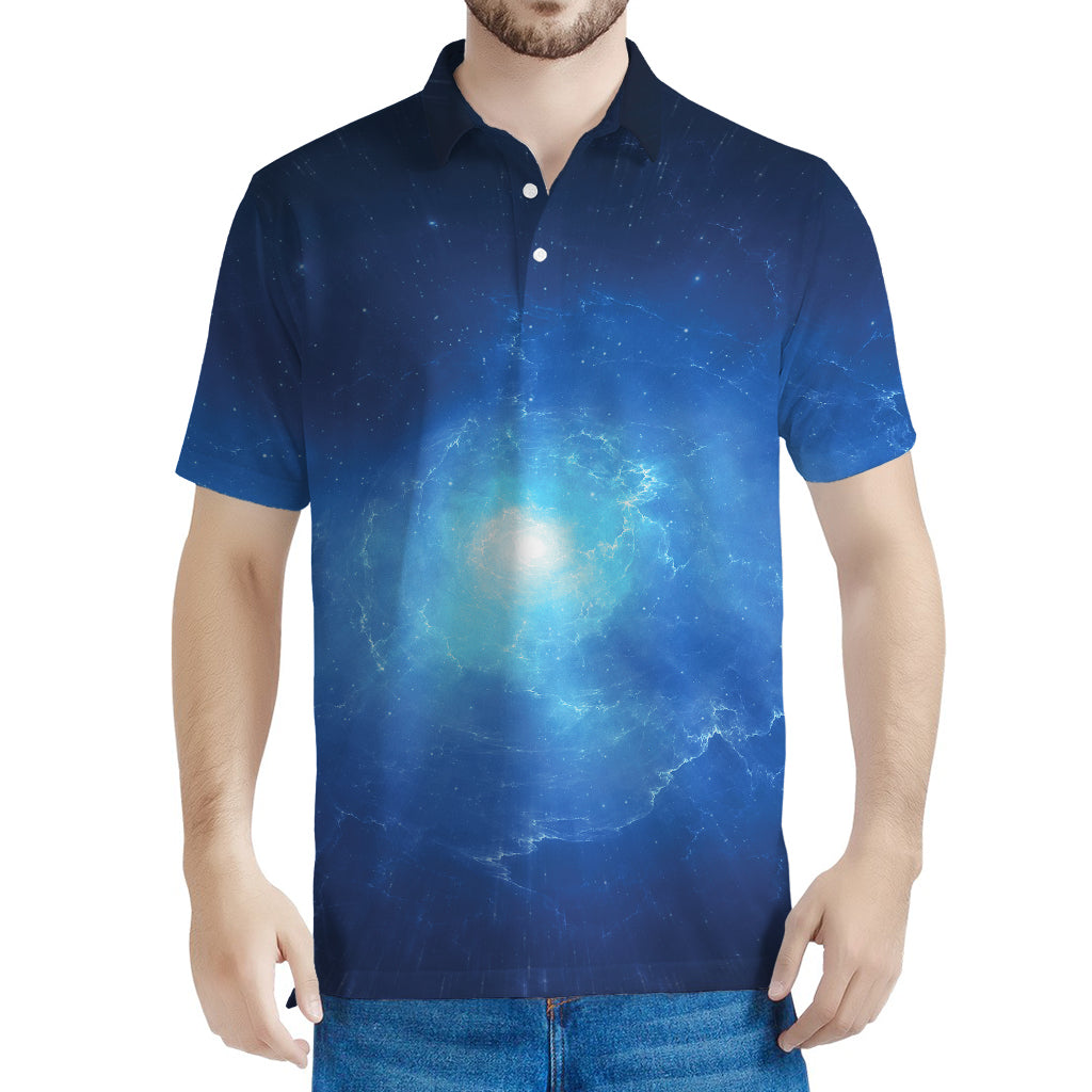 Light Blue Space Print Men's Polo Shirt
