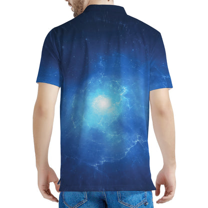 Light Blue Space Print Men's Polo Shirt