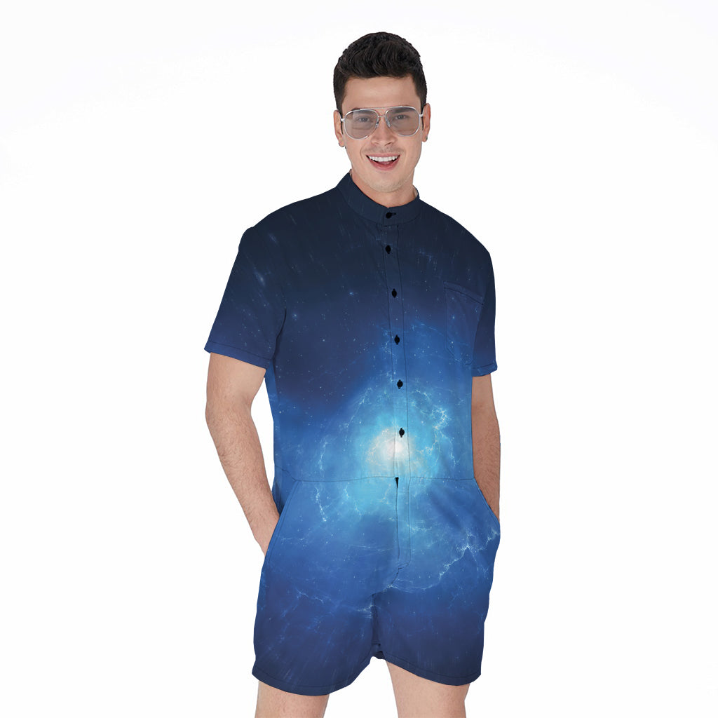 Light Blue Space Print Men's Rompers
