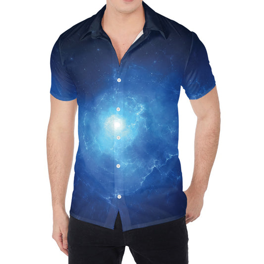 Light Blue Space Print Men's Shirt