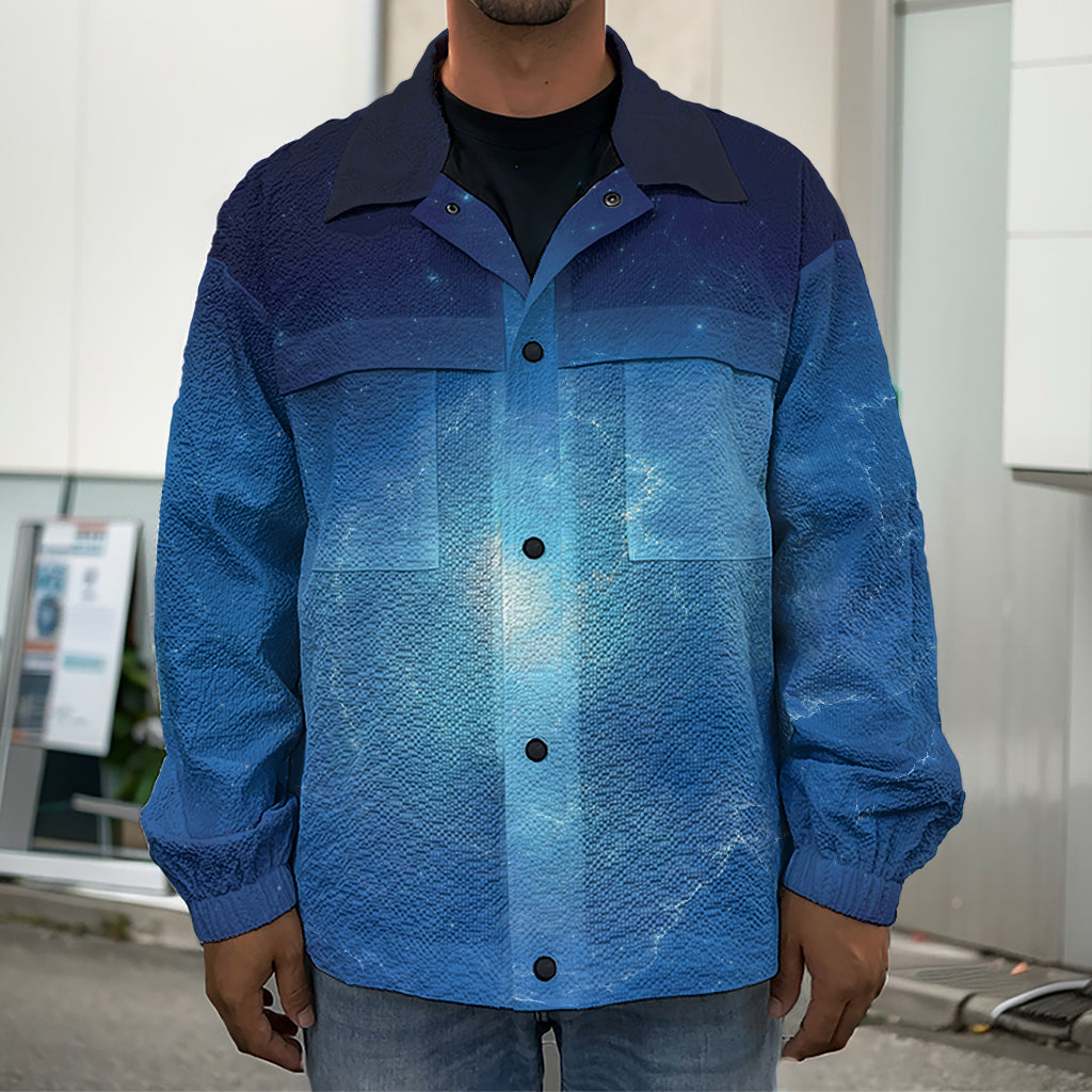 Light Blue Space Print Men's Shirt Jacket
