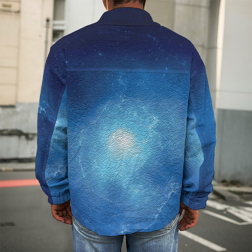 Light Blue Space Print Men's Shirt Jacket
