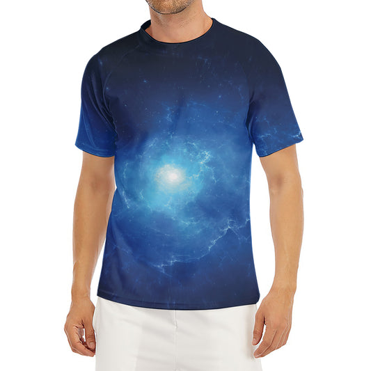 Light Blue Space Print Men's Short Sleeve Rash Guard