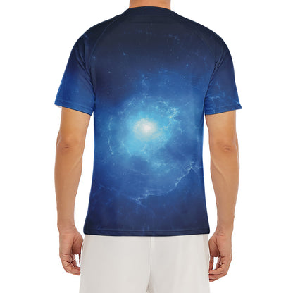 Light Blue Space Print Men's Short Sleeve Rash Guard