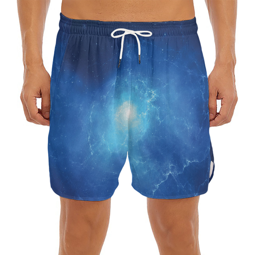 Light Blue Space Print Men's Split Running Shorts
