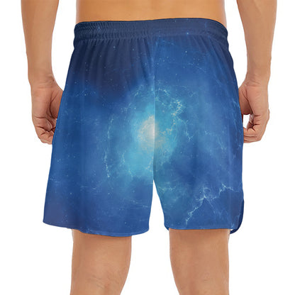 Light Blue Space Print Men's Split Running Shorts