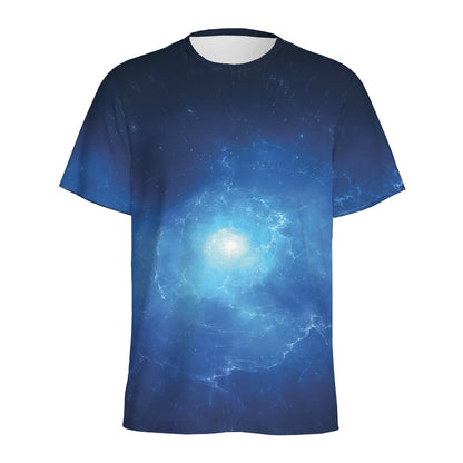 Light Blue Space Print Men's Sports T-Shirt