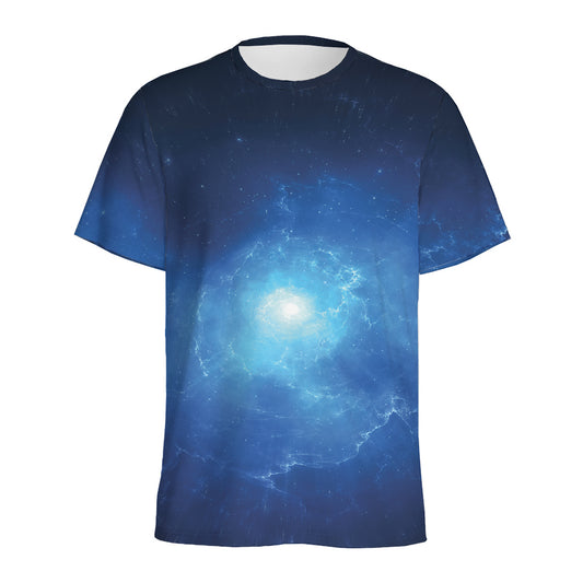 Light Blue Space Print Men's Sports T-Shirt